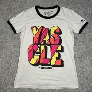 CLEVELAND CLOTHING CO Shirt Womens Medium Ringer Tee YAS CLE Neon Bright Party